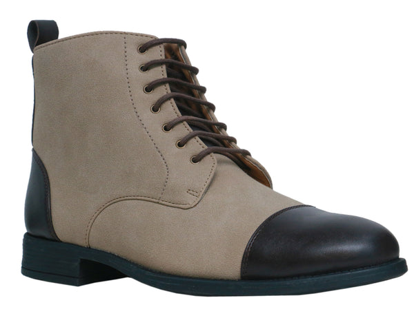 Beige & Brown High Ankle Military Boots