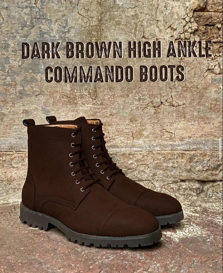 Dark Brown Suede High Ankle Commando Boots – Vegan Basics