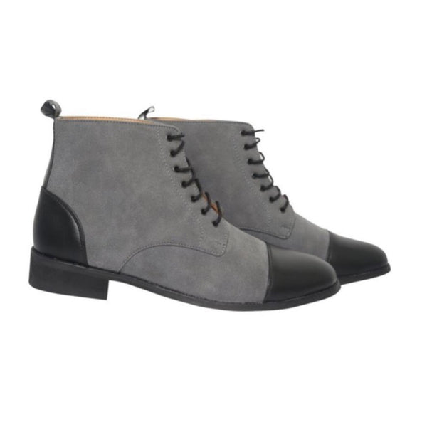Grey Black Ankle Military Boots