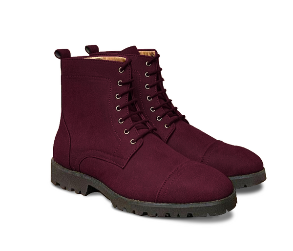 Burgundy Suede High Ankle Commando Boots